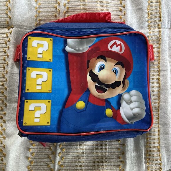 Super Mario w/ Gold Boxes Soft Shell Canvas Insulated Kid’s Lunch Bag RARE FIND - Picture 1 of 5